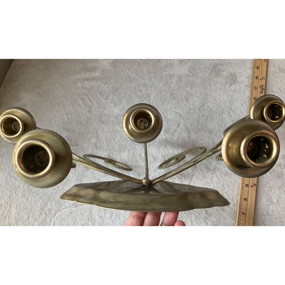 Vintage Metal Gold Tone Ornate Scroll Wall Candle Sconce 5 arms MCM - Picture 5 of 8